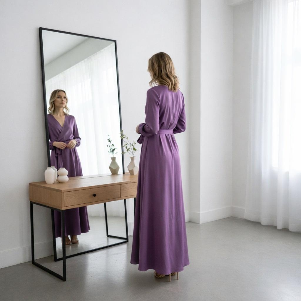 Woman wearing wrap dress